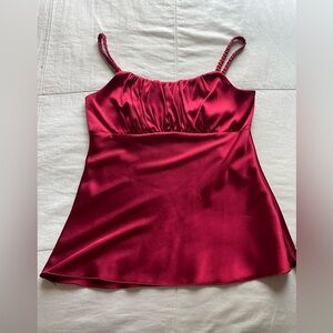 90s Red Satin Milkmaid Babydoll Cami Top Medium Vamp Party Chic Going Out Fairy